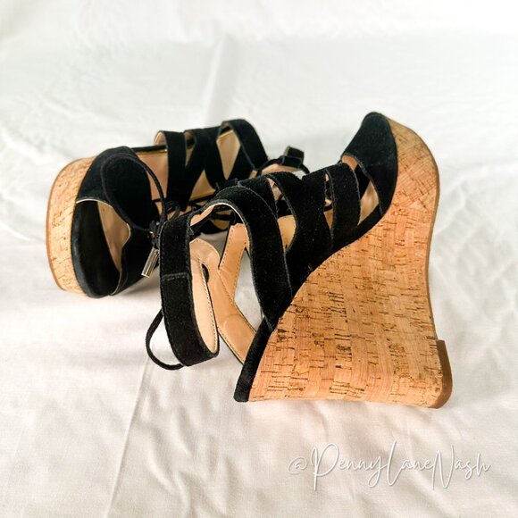Michael Alli Lace Up Suede Cork Wedge Sandal - Picture 4 of 10